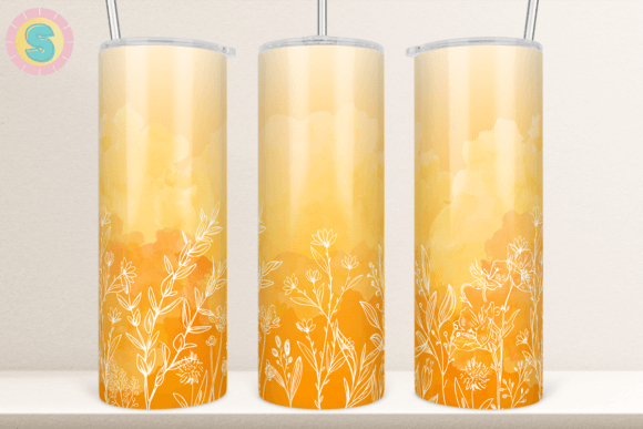 20Oz Yellow Ombre Floral Tumbler Wrap