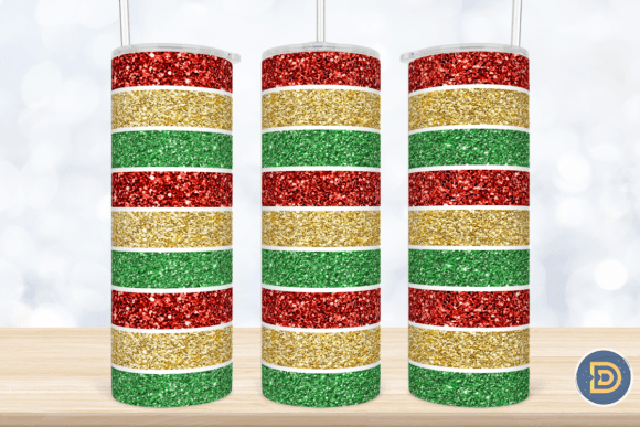 Christmas Stripes Glitter Tumbler Wrap