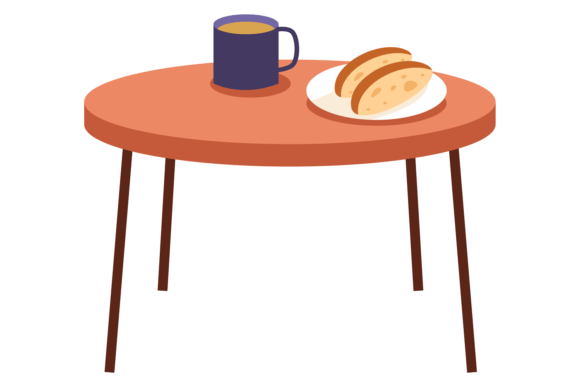 Coffee Table with Cup and Food. Furnitur