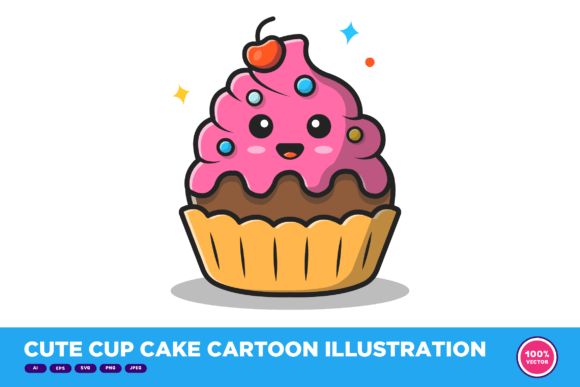 Cute Cup Cake Cartoon Illustration
