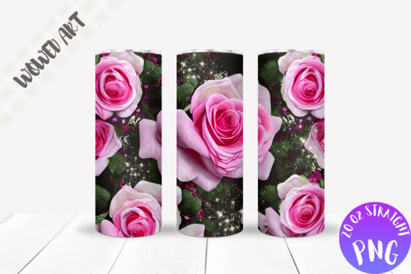 Pink Big Roses Tumbler Wrap Sublimation
